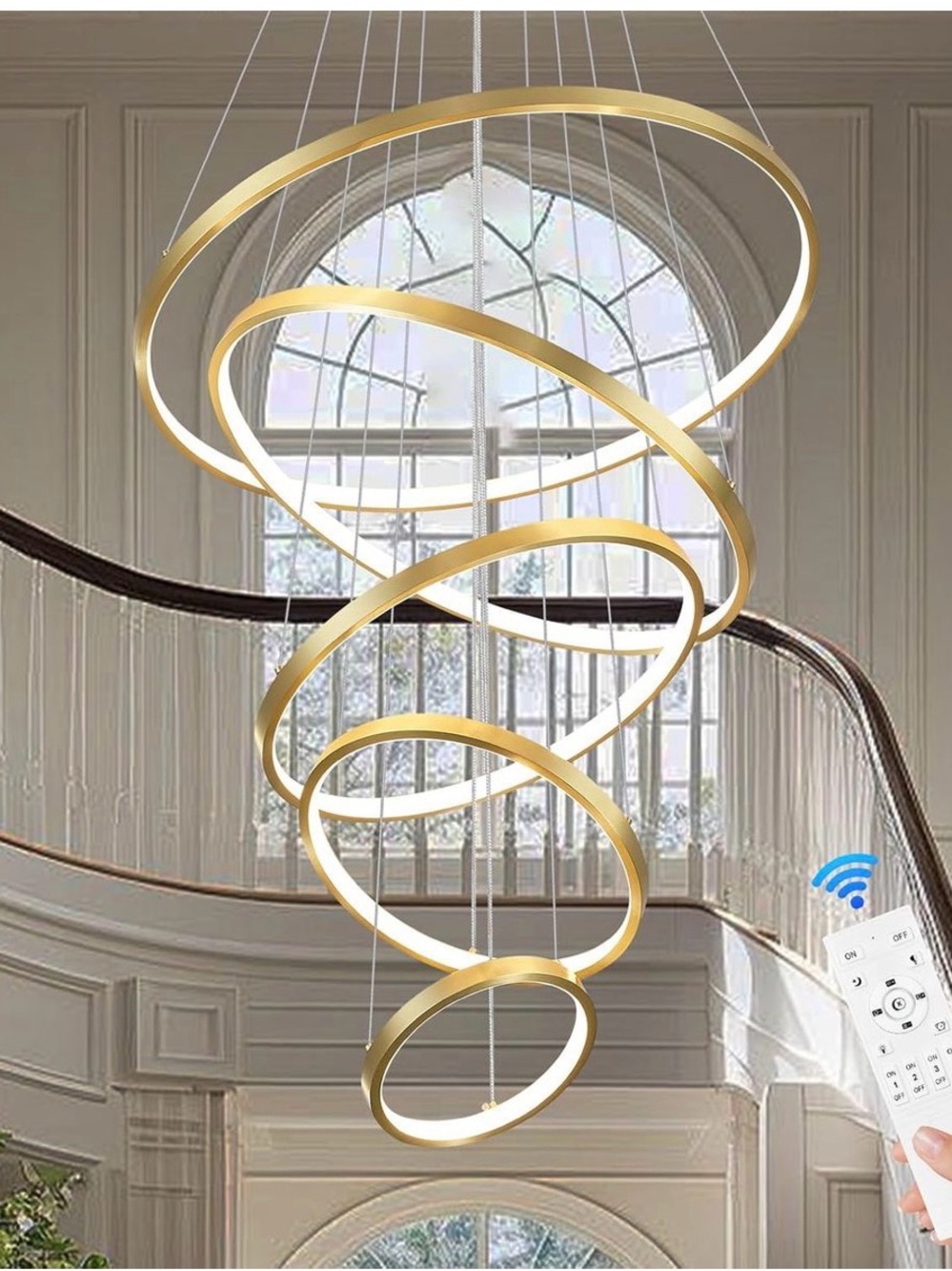 Modern Spiral LED Chandelier in Gold